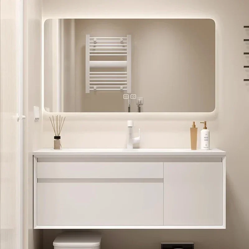 

Полки для туалетного столика в кремовом стиле с раковиной, открытые туалетные столики для ванной комнаты, ящики, деревянный светильник для ванной комнаты Spiegelkast LLBC