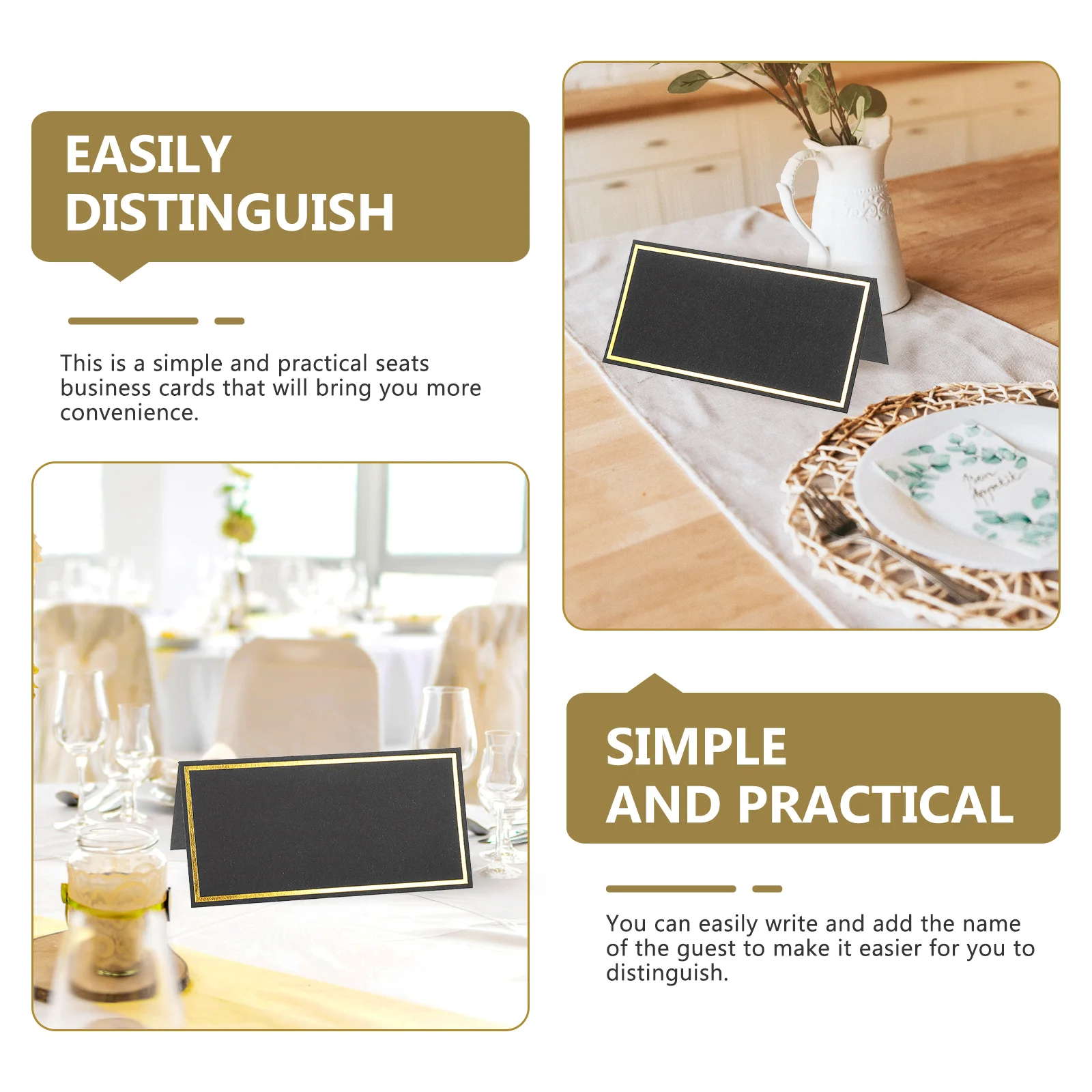 ป้ายชื่อแขกงานแต่งงานสีบรอนซ์ 50 ชิ้น ตกแต่งงานเลี้ยง ป้ายชื่อที่นั่งสำหรับงานเลี้ยงต้อนรับ กระดาษมุกสำหรับจองที่นั่งในงานจัดเลี้ยง