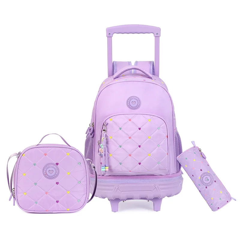 Wide Trolley School Wheeled Backpack with Lunch Box Rolling Backpack for Girls School Backpack with wheels Girls Travel Luggage