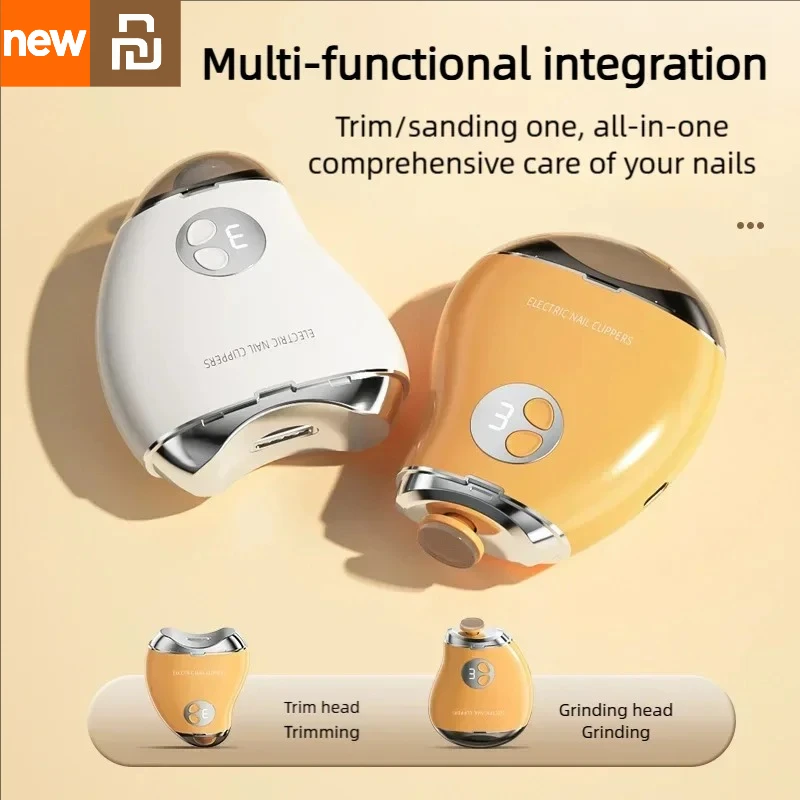 Электрическая машинка для стрижки ногтей Xiami Youpin, двусторонний милый триммер и полировщик в форме манго со светодиодной подсветкой, умная машинка для стрижки ногтей