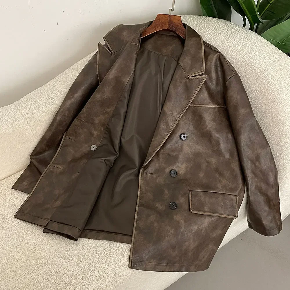 

OFTBUY коричневые куртки из искусственной кожи женские свободные пальто из искусственной кожи женская кожаная куртка верхняя одежда женские пальто кожаные