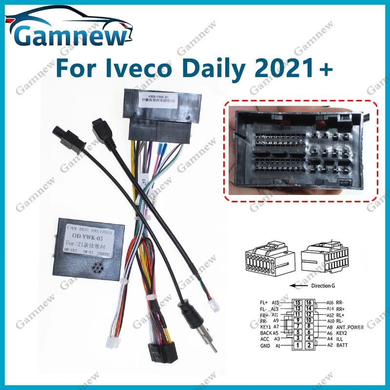Car 16pin Wiring Harness Adapter Canbus Box Decoder Android Radio Power Cable For Iveco Daily 2021+