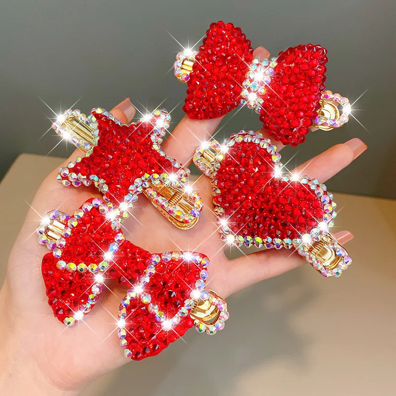 Cute Red Rhinestone Mouse Hair Clip Starfish Bangs Side Clip for Girls New Year Gift Children Fashion Jewelry