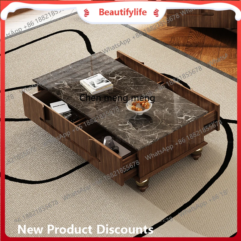 

European and American painted modern simple marble coffee table cabinet simple, retro living room coffee table cabinet H