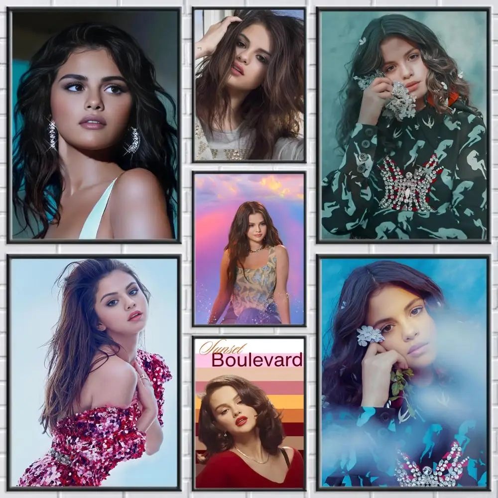 

Singer S-Selena Gomez Painting Calligraphy Frameless Canvas Poster Wall Art Perfect For Hallway Home Decoration Holiday Gifts