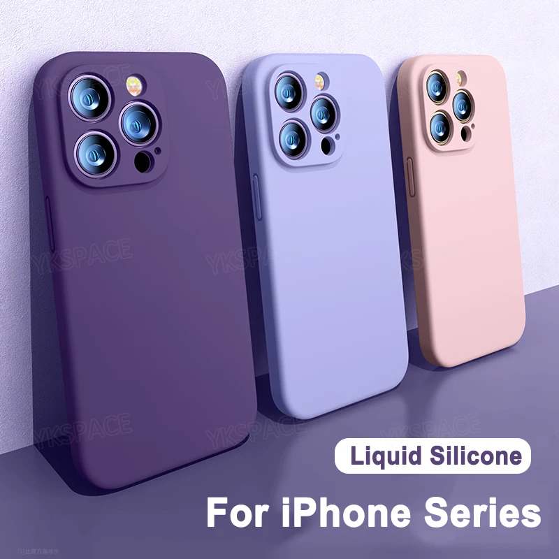 Original Liquid Silicone Case For iPhone X XS MAX XR 11 12 13 mini 14 15 Pro Max 6 7 8 Plus Shockpoof Cover Full Lens Protection