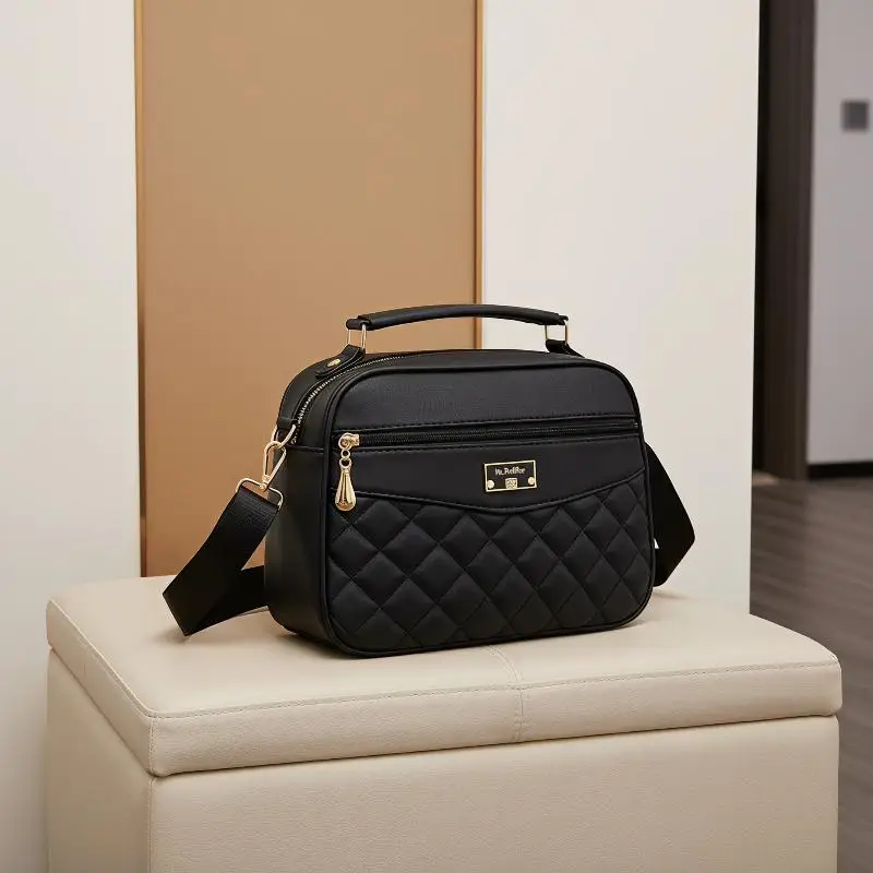 Ladies Shoulder Crossbody Bag Multi Carry Ways Large Capacity Striped Litchi Grain Purse for Travel Commute