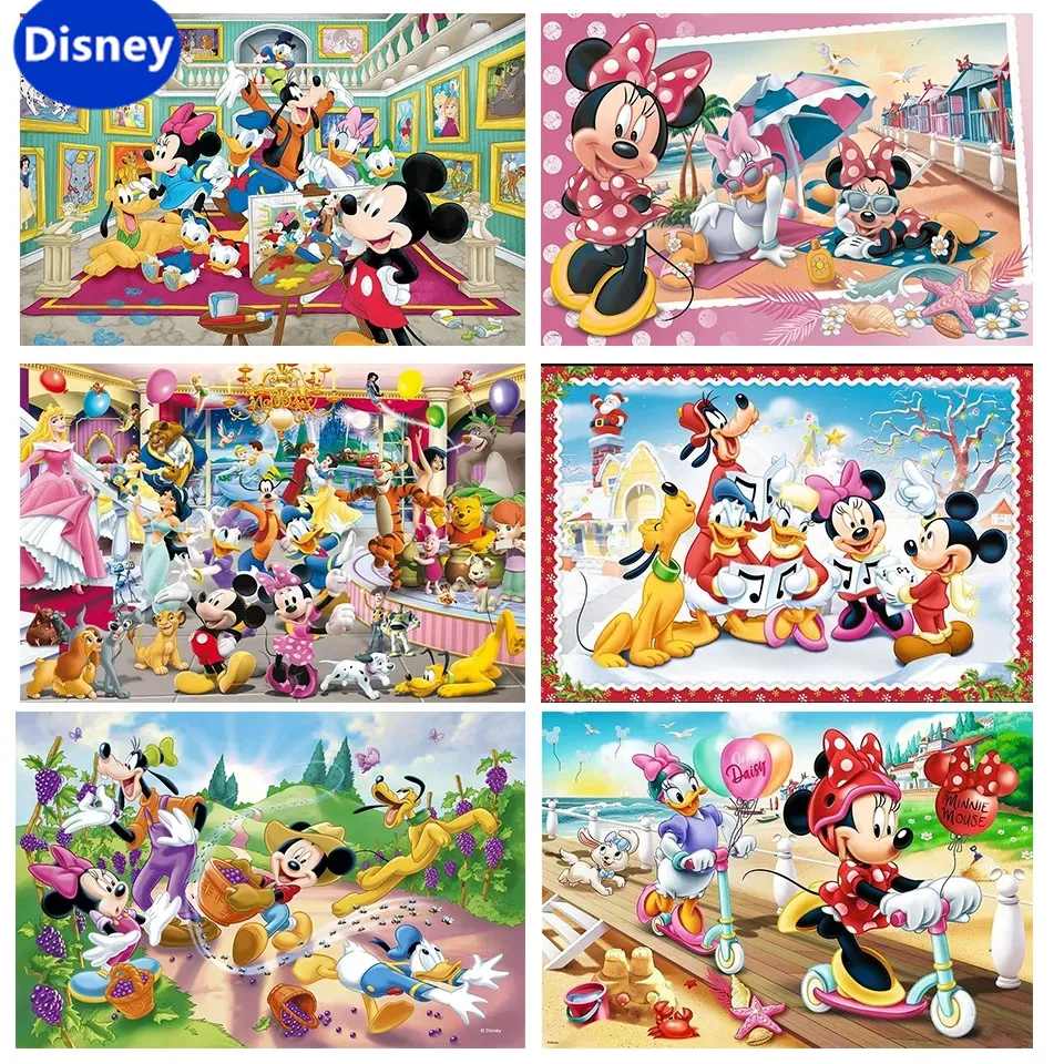 

Disney Mickey Puzzle Art Minnie Mouse Character Family Painting Mosaic Cartoon 1000 Pieces Puzzle Kids Room Decoration