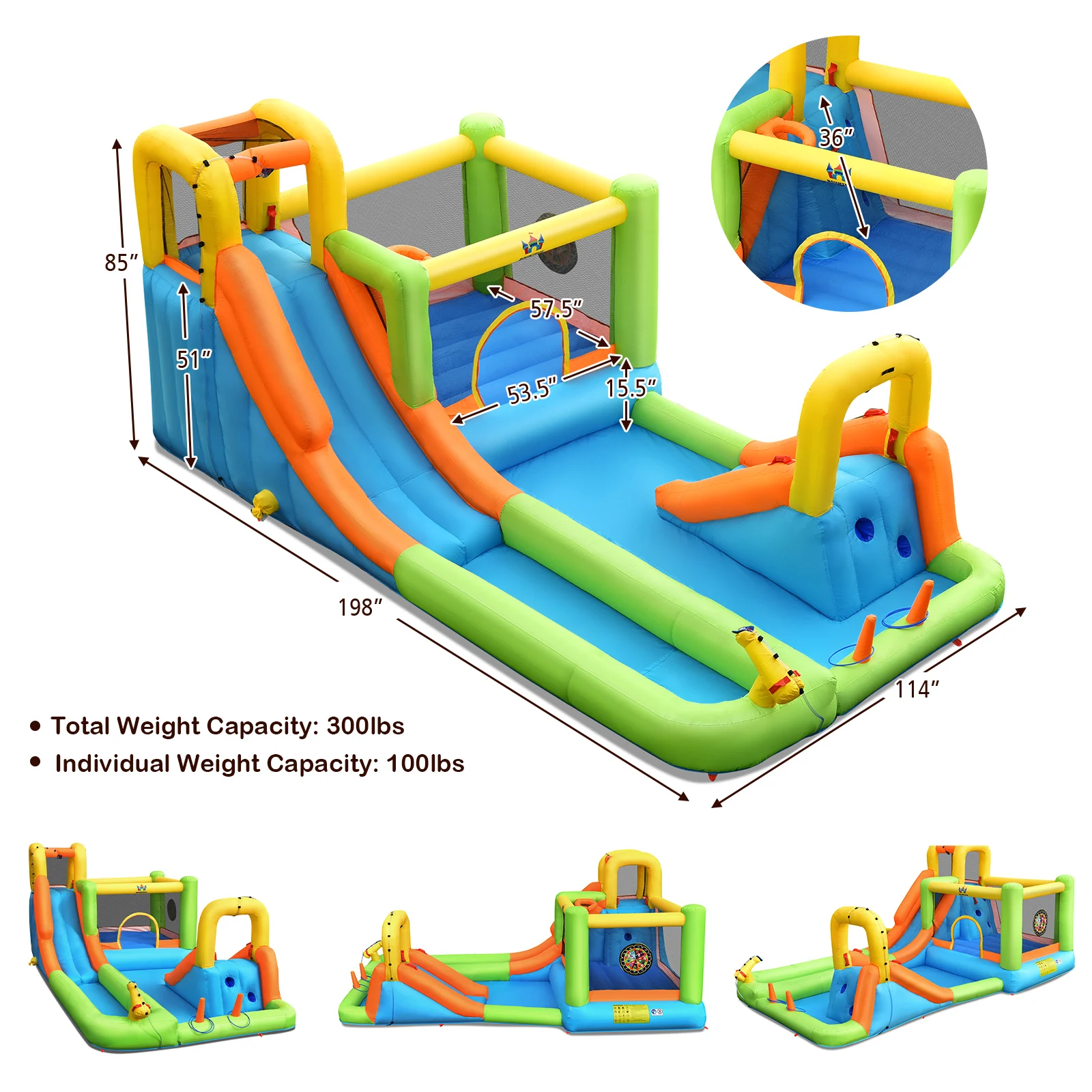 Inflatable Water Slide Park Bounce House Climbing Wall Without Blower