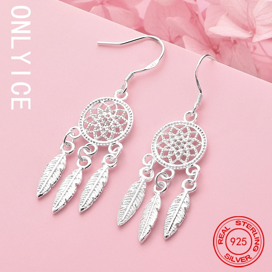 

Hot High Quality 925 Sterling Silver Dream Catcher Feathers Earrings Fashion Party Wedding Accessories Jewelry Gifts