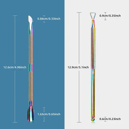 Imagen 2 del producto Empujador de cutículas y cuchara, limpiador de uñas, empujador de cutículas triangular, herramienta removedora de cutículas de esmalte de uñas de Gel de doble punta, acero inoxidable