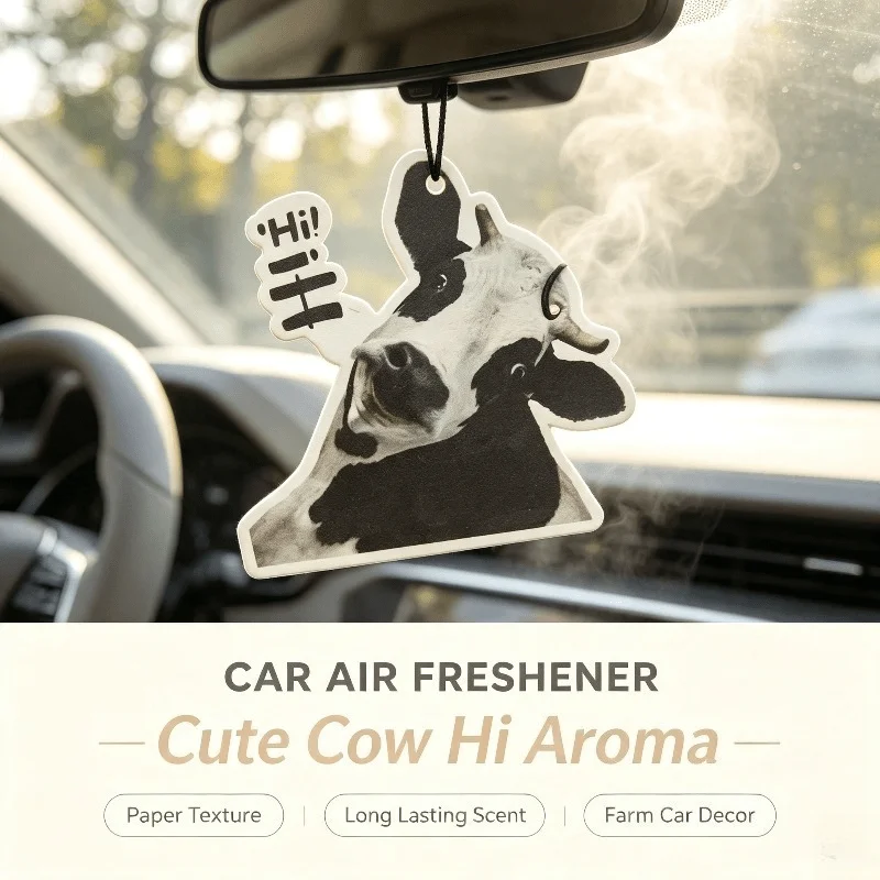 Car Air Freshener Cute Hi Cow Farm Animal Hanging Scent Card for Car Rearview Mirror Decor Ornament Gift