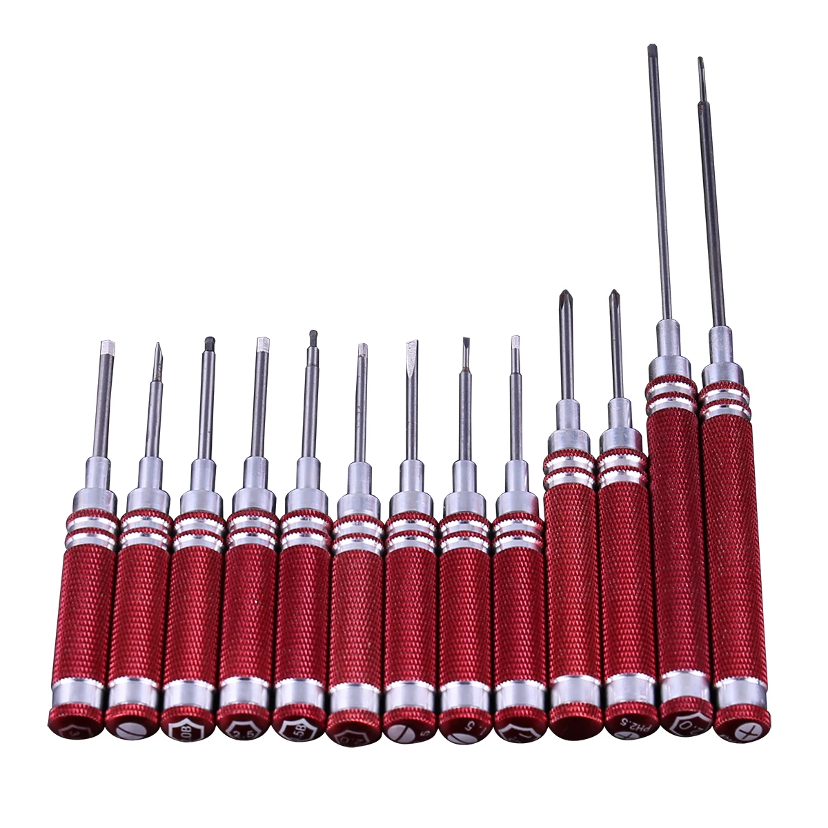 EMP Red Handle CNC Short White Steel Screwdriver Set Hexagon/Slotted/Phillips Sizes 1.5 2.0 2.5 3.0