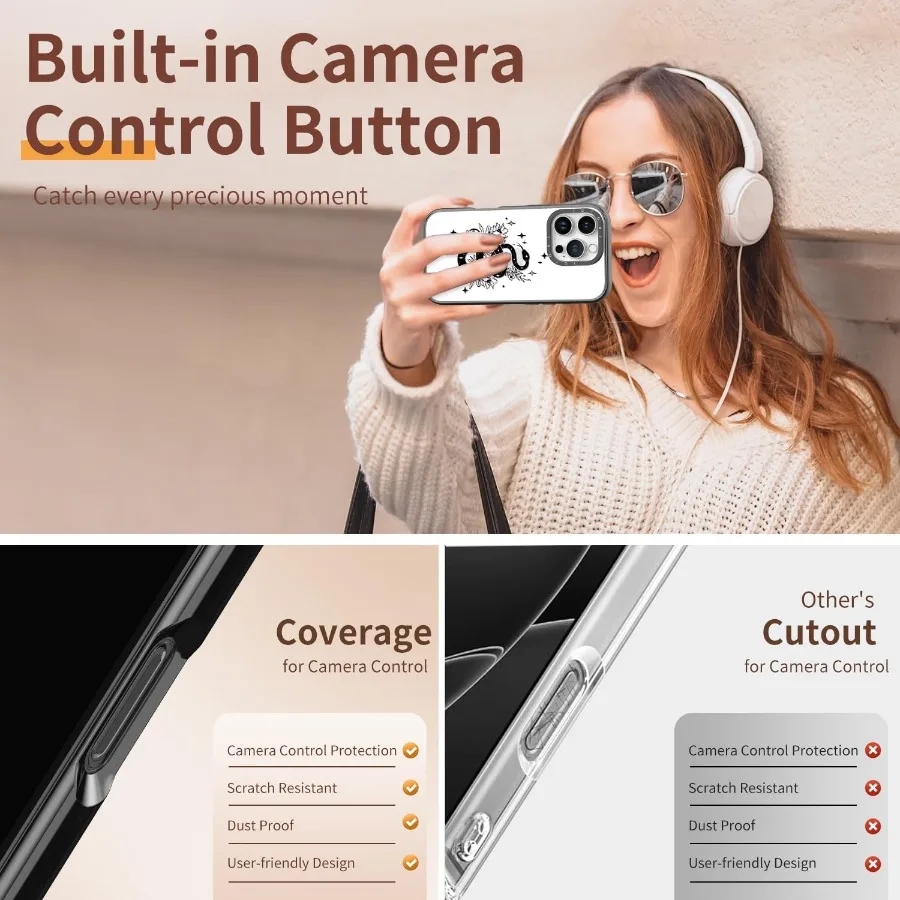 iPhone 16 Pro ケース - [6.6フィートの軍事グレード落下保護] [剥がれ防止技術] クリアブラックTPUバンパーケース (A Snake)