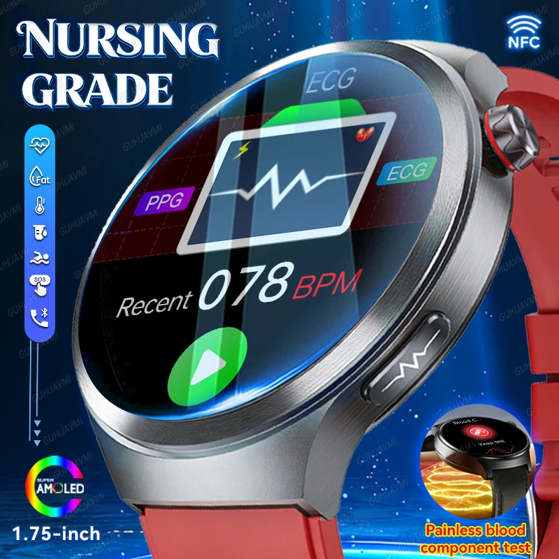 

New 1.73-inch Sapphire Glass Health Care Smart Watch Blood pressure Lipids Uric Acid ECG AI-Diagnosis BT Call NFC Clock Men Wome