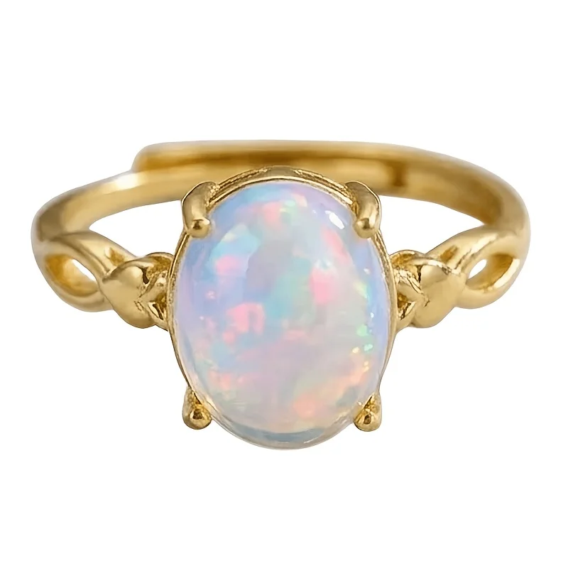 1pce 810mm Natural Opal S925 Sterling Silvery Ring | Play-of-Color | Preppy | Halloween, Thanksgiving,Black Friday Gifts 168