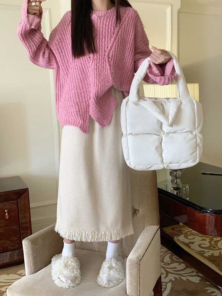 Y2K コーデュロイスカート女性厚みのあるタッセルバックスリットカジュアルハーフスカート多用途新しい