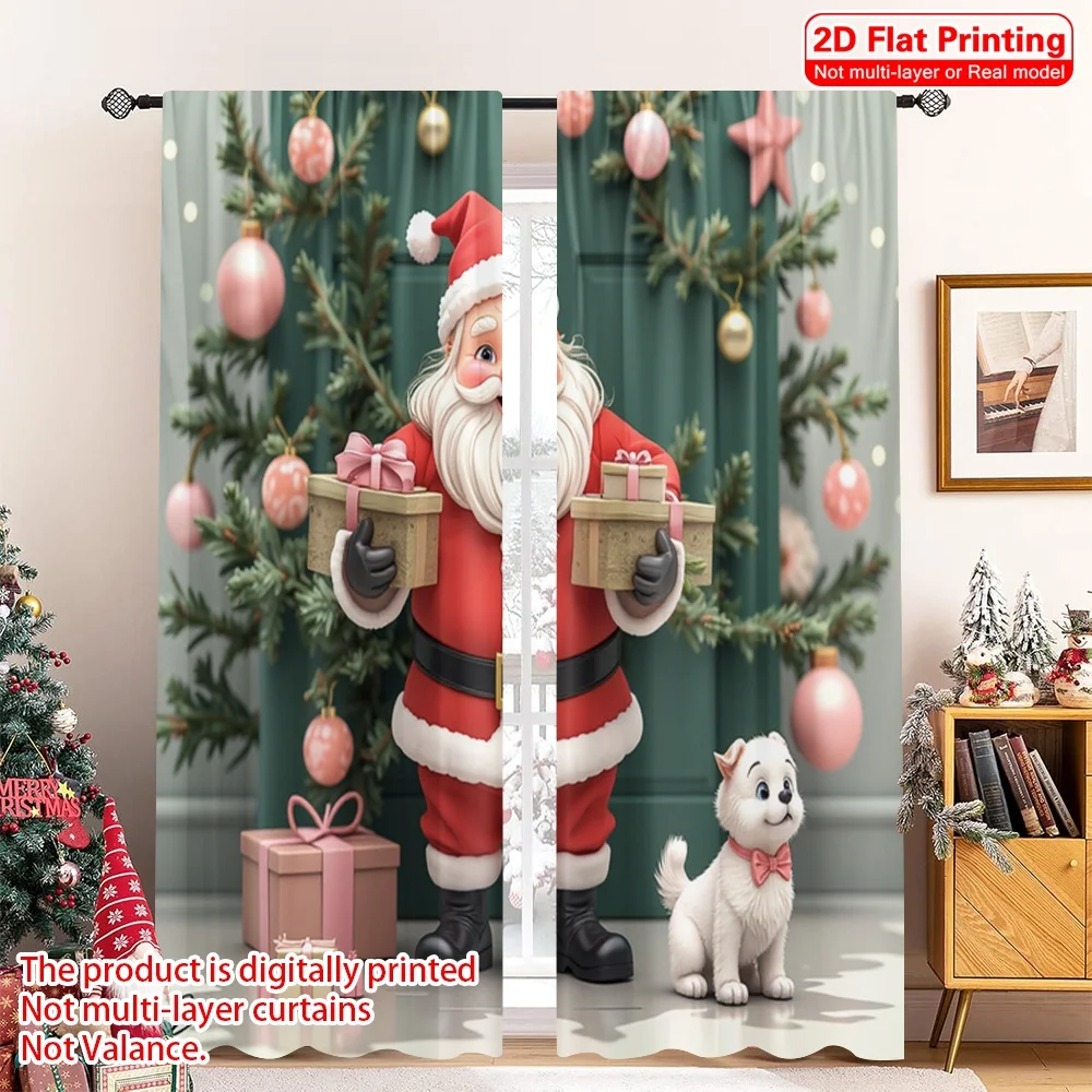 

2pcs 2D flat printing Merry Christmas Popular Drapes Santa Claus Presents Dog Polyester Without Electricity 0 Use for Home Decor