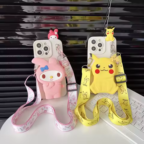 For Samsung Galaxy A12 A11 A71 A51 A52 A22 A02s A32 A13 A53 A03s A04s A20s A33 A73 A23 Melody Pika Wallet Case With Rope
