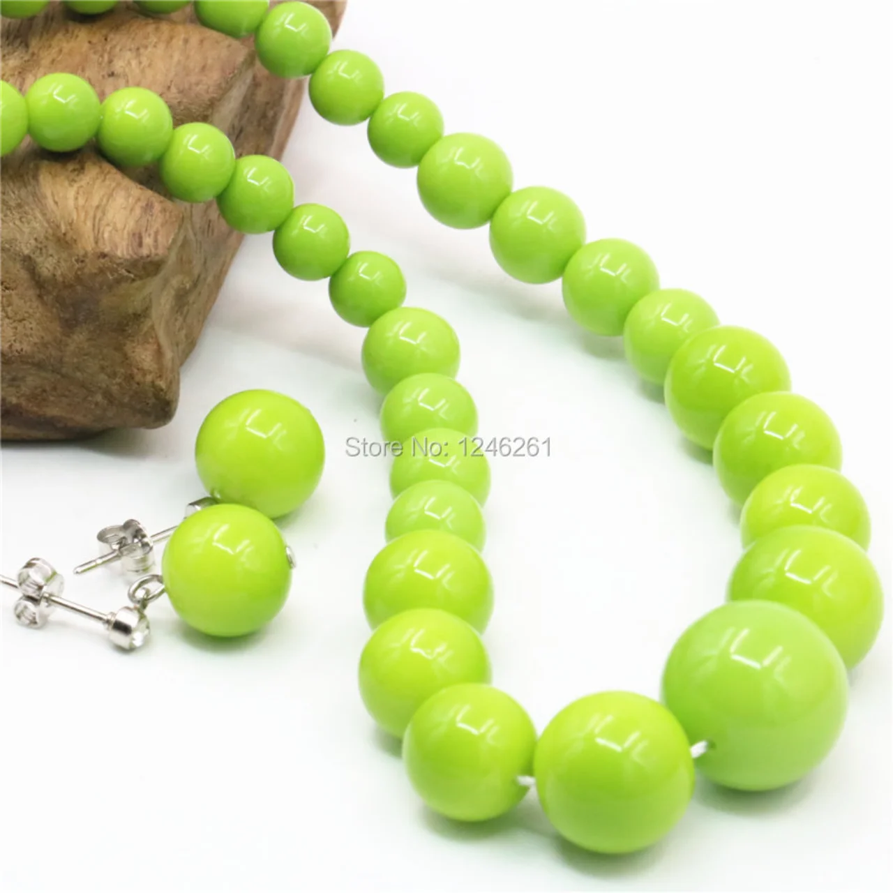 6-14mm Accessories Green Glass Lucky Beads Tower Necklace Chain Earbob Earrings Sets Women Girls Christmas Gifts Jewelry Making