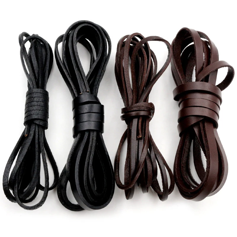 2m/lot 2/3/4/5/6/8mm Genuine Cow Leather Flat Strand Thong Cord DIY Bracelet Findings Rope String For Jewelry Making Accessories