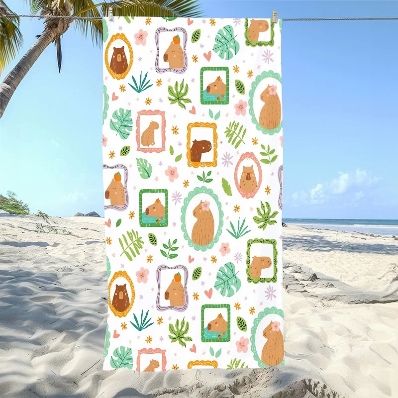 Newest Framed Capybara Tropical Leaf Floral Print All Over Quick Dry Beach Towel Cute Animal Bath Towel Quick Dry Towel