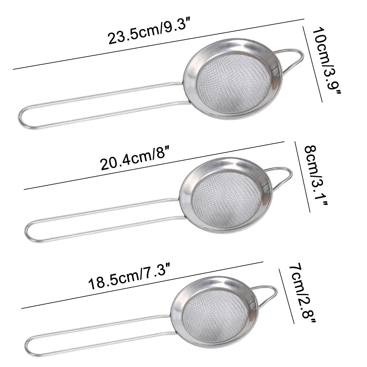 3 Pcs Diameter 7/8/10cm Kitchen Stainless Steel Flour Tea Strainer Mesh Colander Sieve Filter Sifter DIY Tools