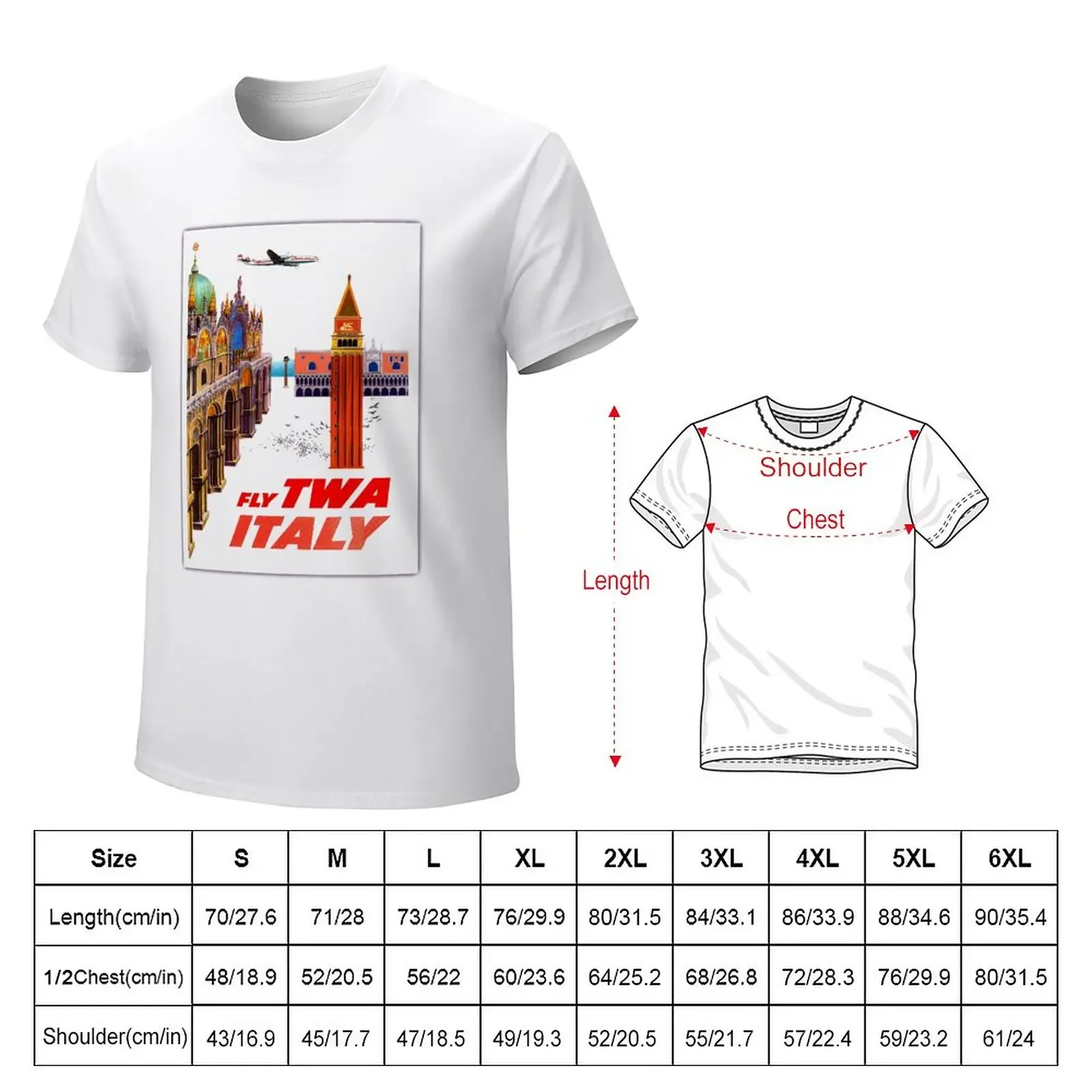 ITALY : Vintage Air Travel Airline Advertising Print T-Shirt tops plain quick drying mens vintage t shirts