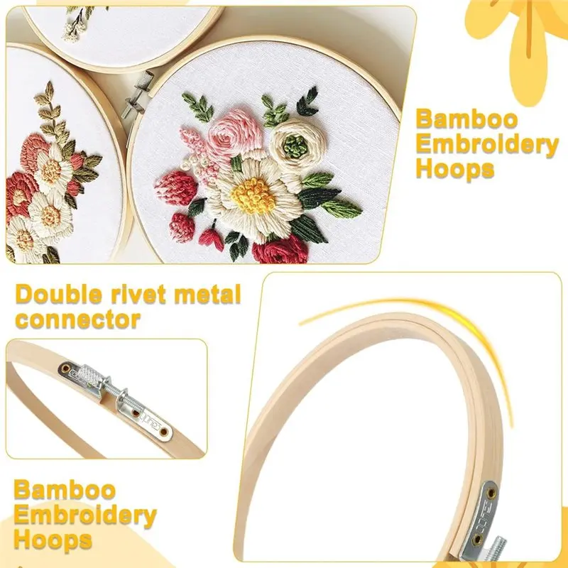 ABBP-مجموعة حلقات تطريز للحرف اليدوية والديكور - 32 قطعة بمقاسات 4 بوصة إلى 12 بوصة، تتضمن إطارات من الخيزران عبر الغرز