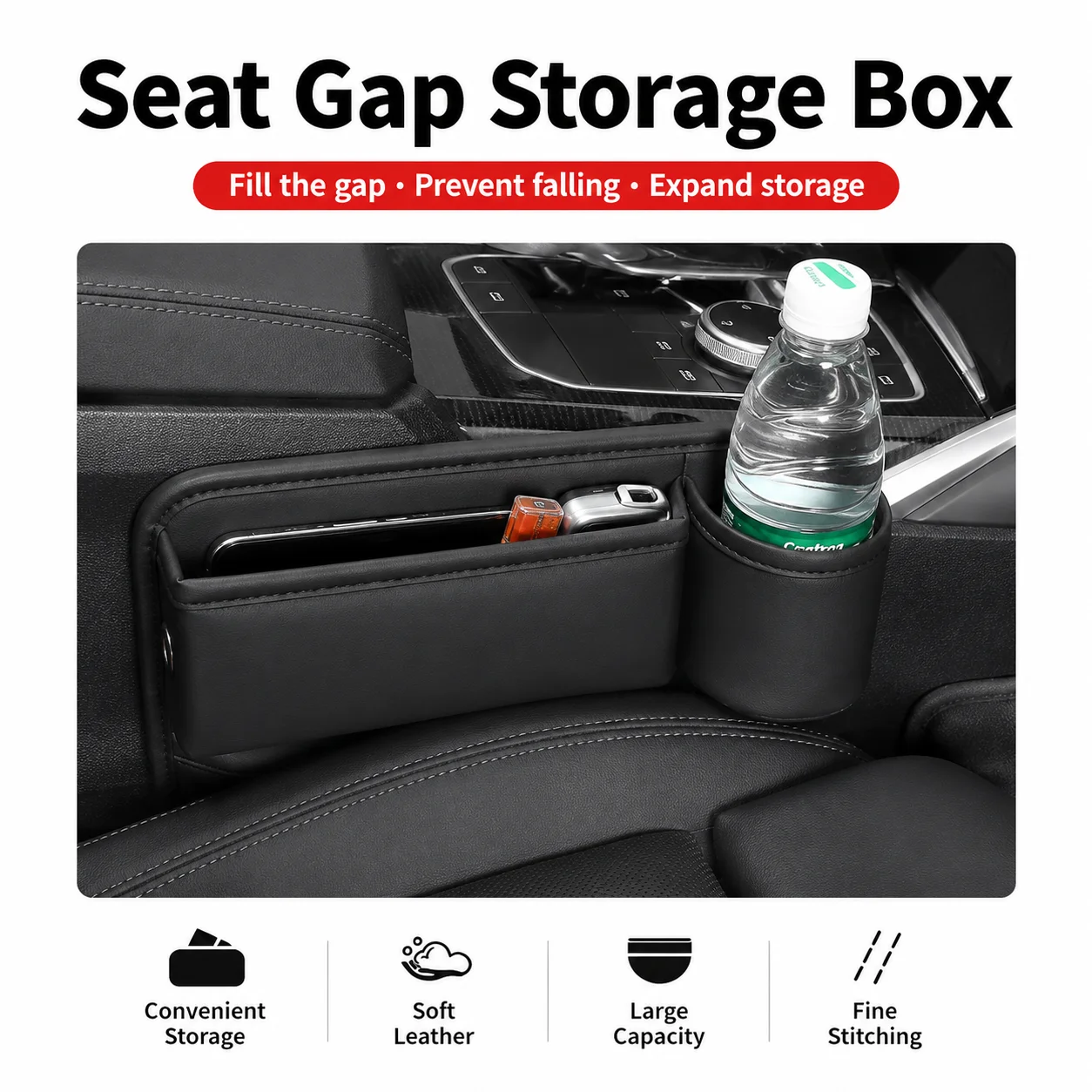 Universal Car Seat Gap Organizer Storage Box Multifunction Leather Crevice Side Storage Pocket Wallet Keys Card with Cup Holder