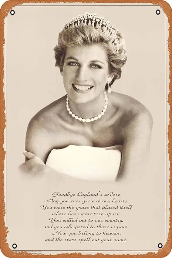 muecddoa Celebrity Metal Posters Princess Diana England's Rose Tribute Tin Metal Sign 8