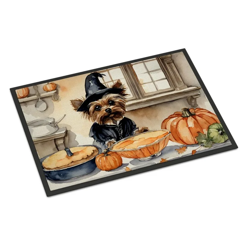

Fall Yorkie Kitchen Pumpkins Doormat Non Slip Washable Low Pile Indoor Outdoor Entryway Front Door Decor