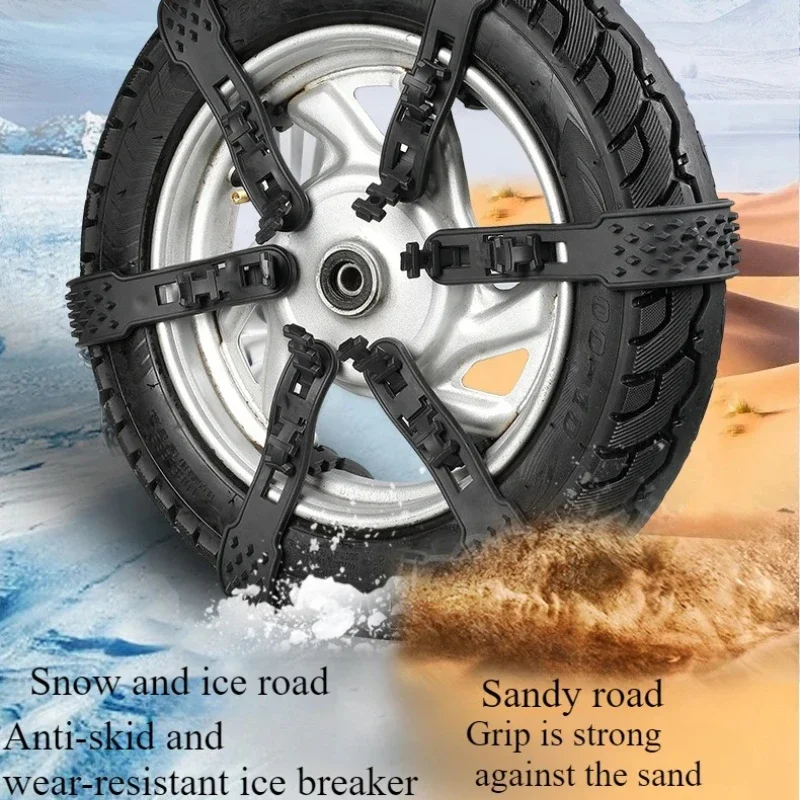1-6PCS Motorcycle Scooter Snow Chains Anti Skid Tire Cables Winter Emergency Non Slip Wheel Chains for E Bike Electric Vehicle