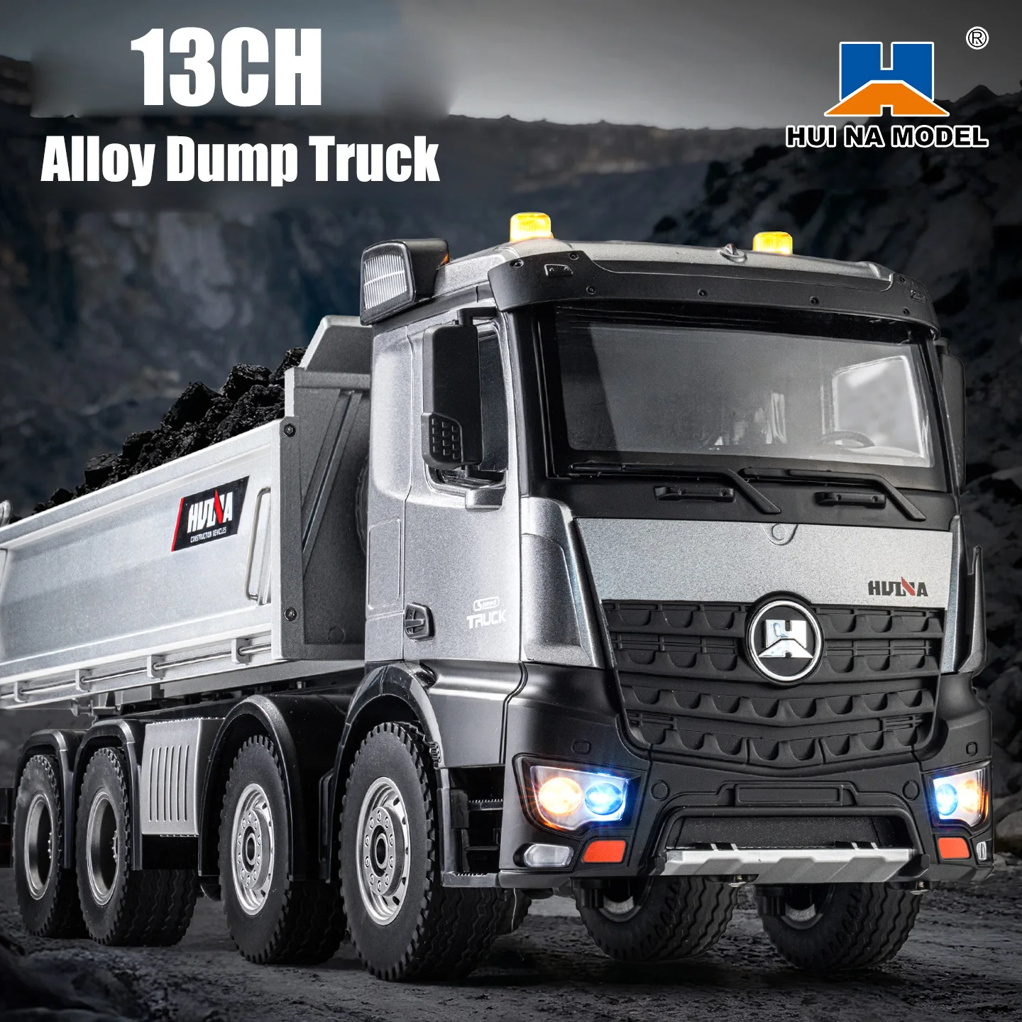 536pro nouveau 13CH 1:14 télécommande en alliage à grande échelle 8 roues robuste ingénierie camion à benne basculante jouet télécommandé avec lumières
