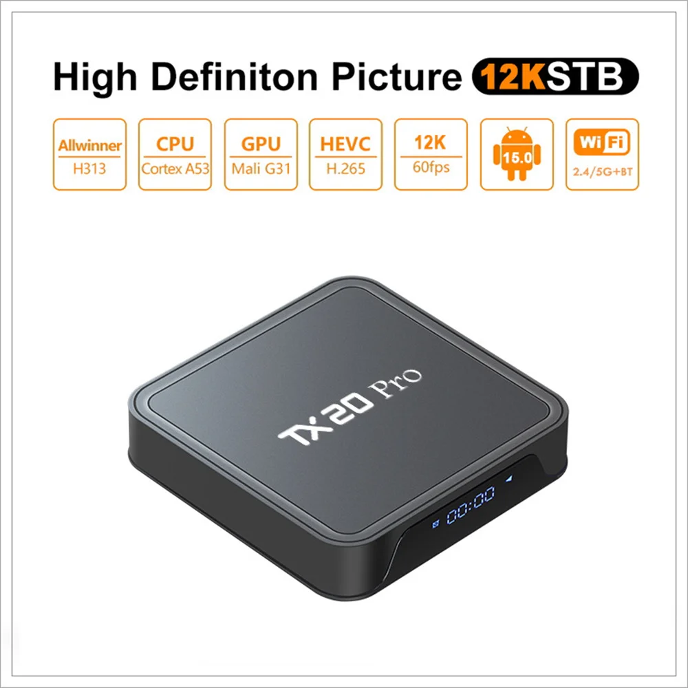 TX20 Pro Android 15 TV Box Allwinner H313 Quad Core 8K Video Decoding 16G 256G Remote 5G 2.4G Dual Wifi BT5.2 Set Top Box