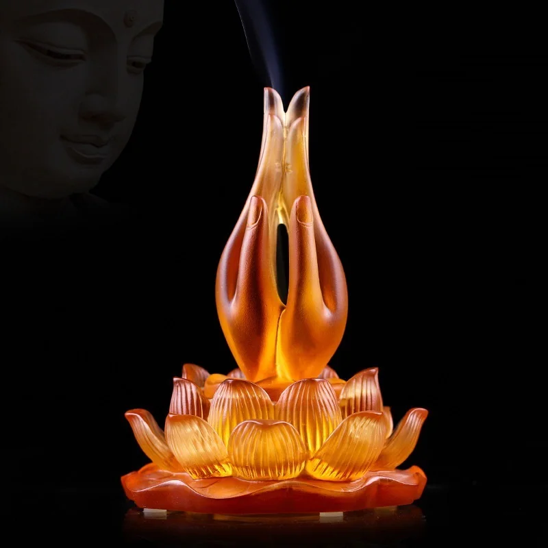 Creative Coloured glaze Lotus Buddha Hand Incense Stick Ornament