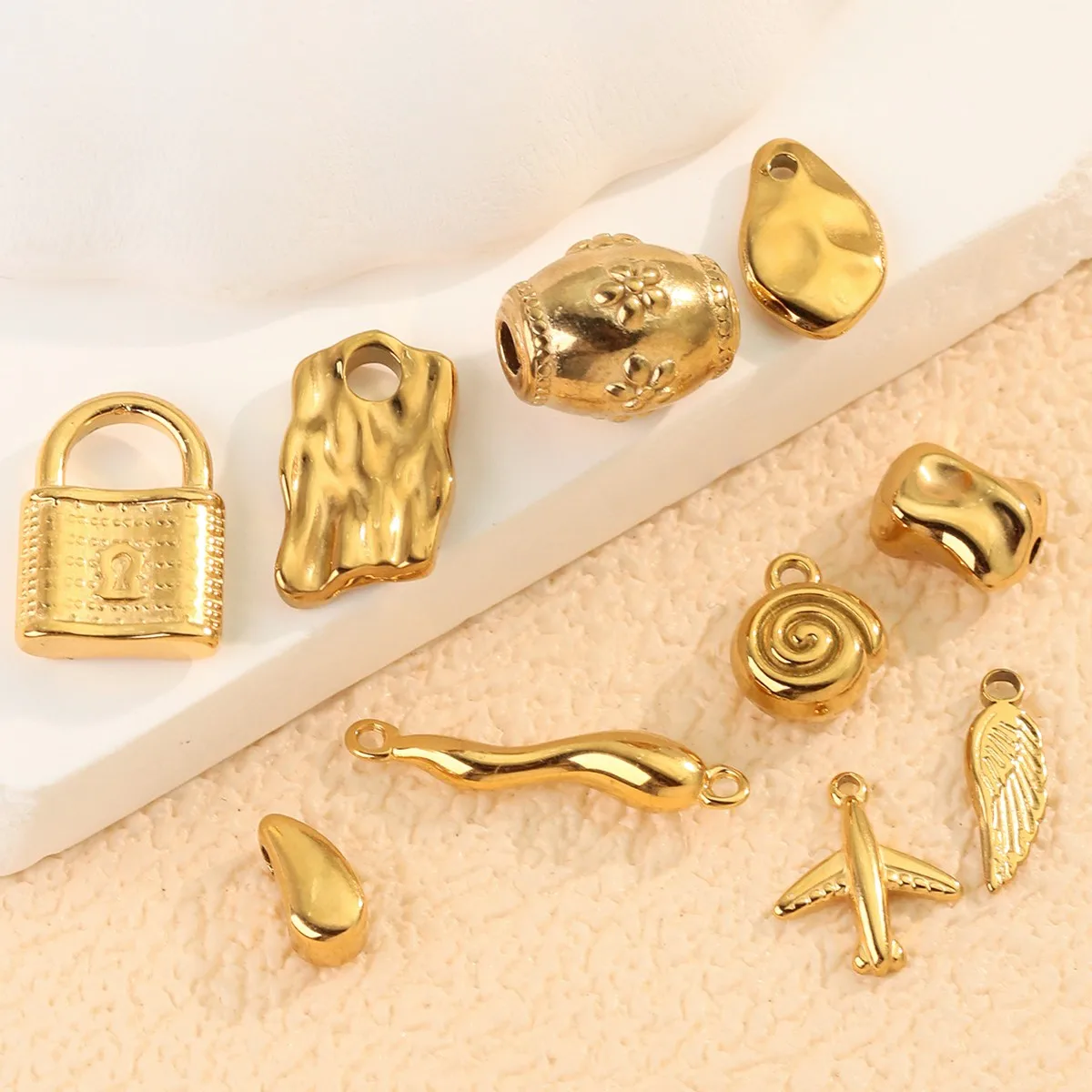 Gold Plated Stainless Steel Irregular Texture DIY Bracelet Necklace Jewelry Accessories For Women Men