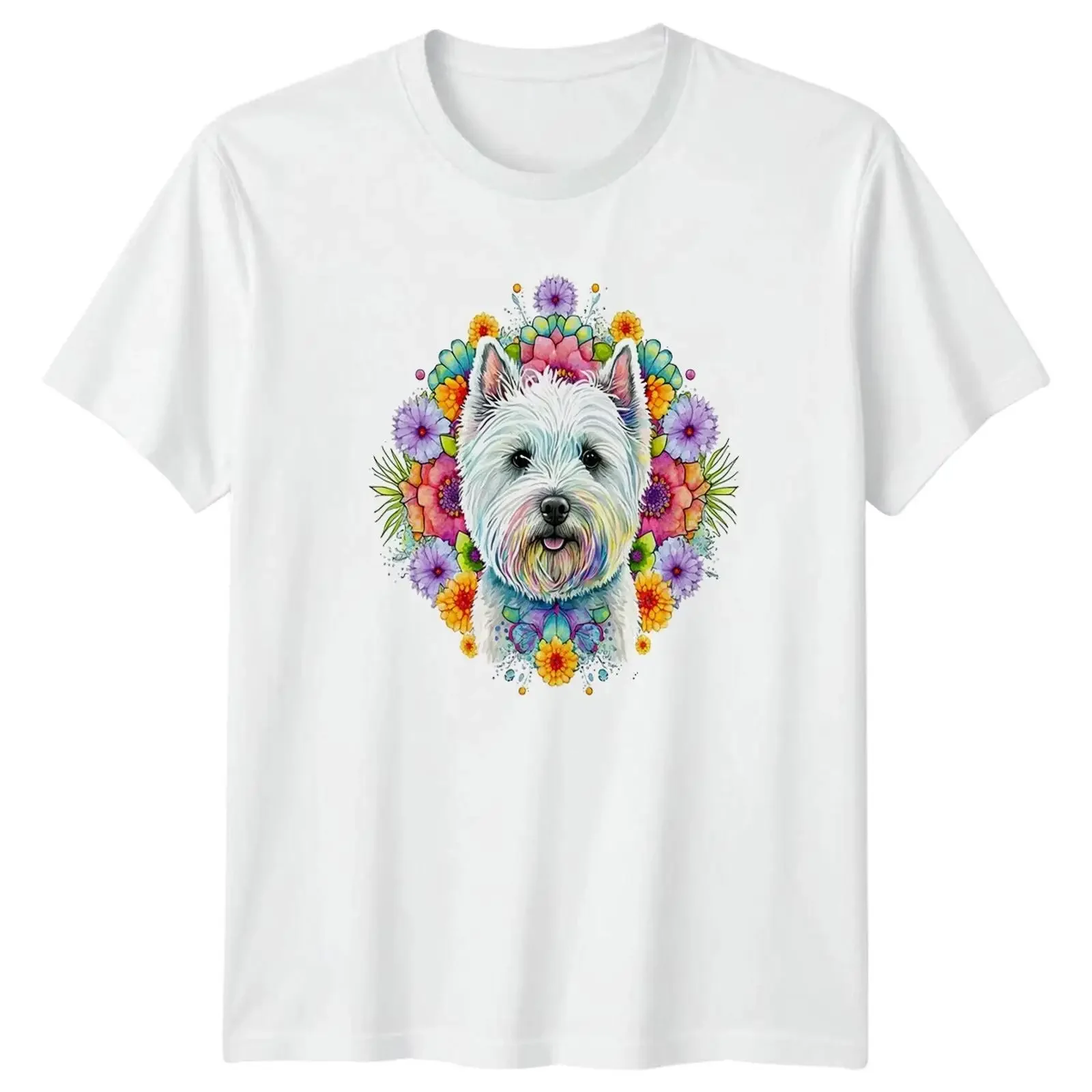 Camiseta Aquarell Blumen Westie Hund Kunst para mujer, West Highland Terrier, estilo vintage, gráfico, transpirable