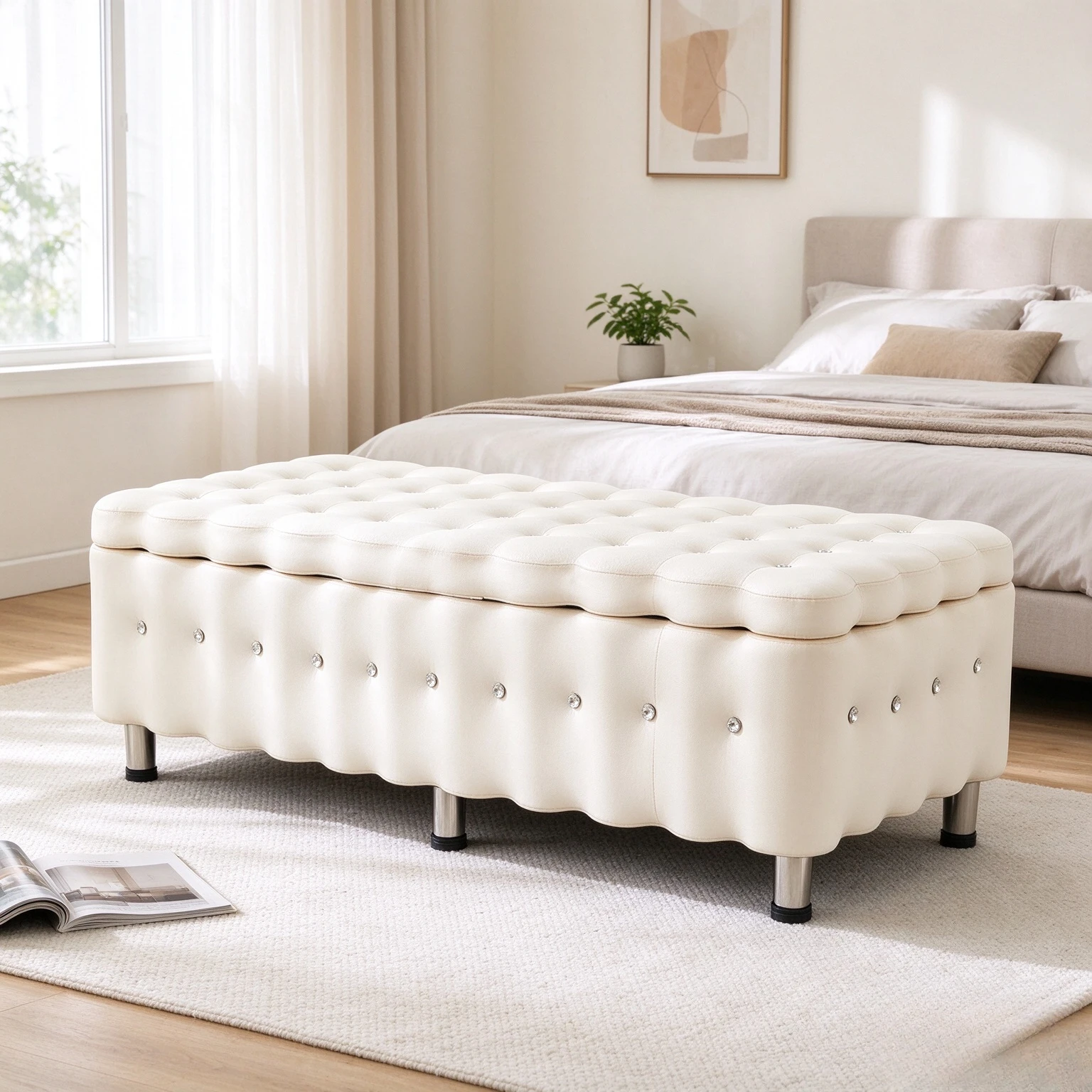 Nordic Entryway Storage Bench with Seat Box, Multifunction Shoe Organizer Stool for Hallway, Bedroom and Living Room Storage