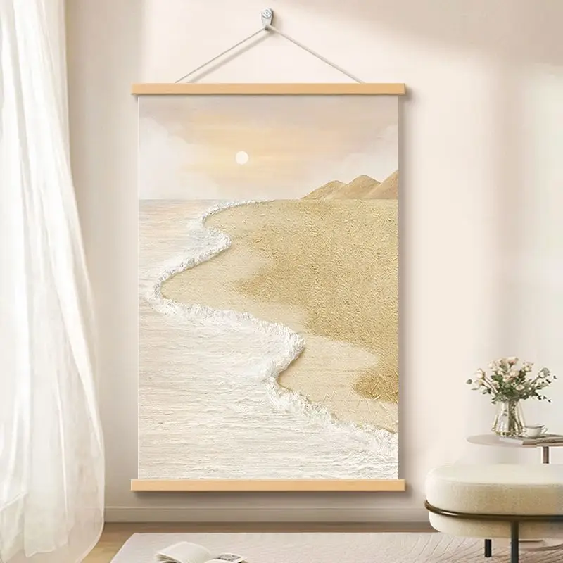 Dopamine Detox Wall Art – Cream Beige Ocean Wave Scroll, Wabi Sabi Style for Living Room Sofa Background & Zen Entrance