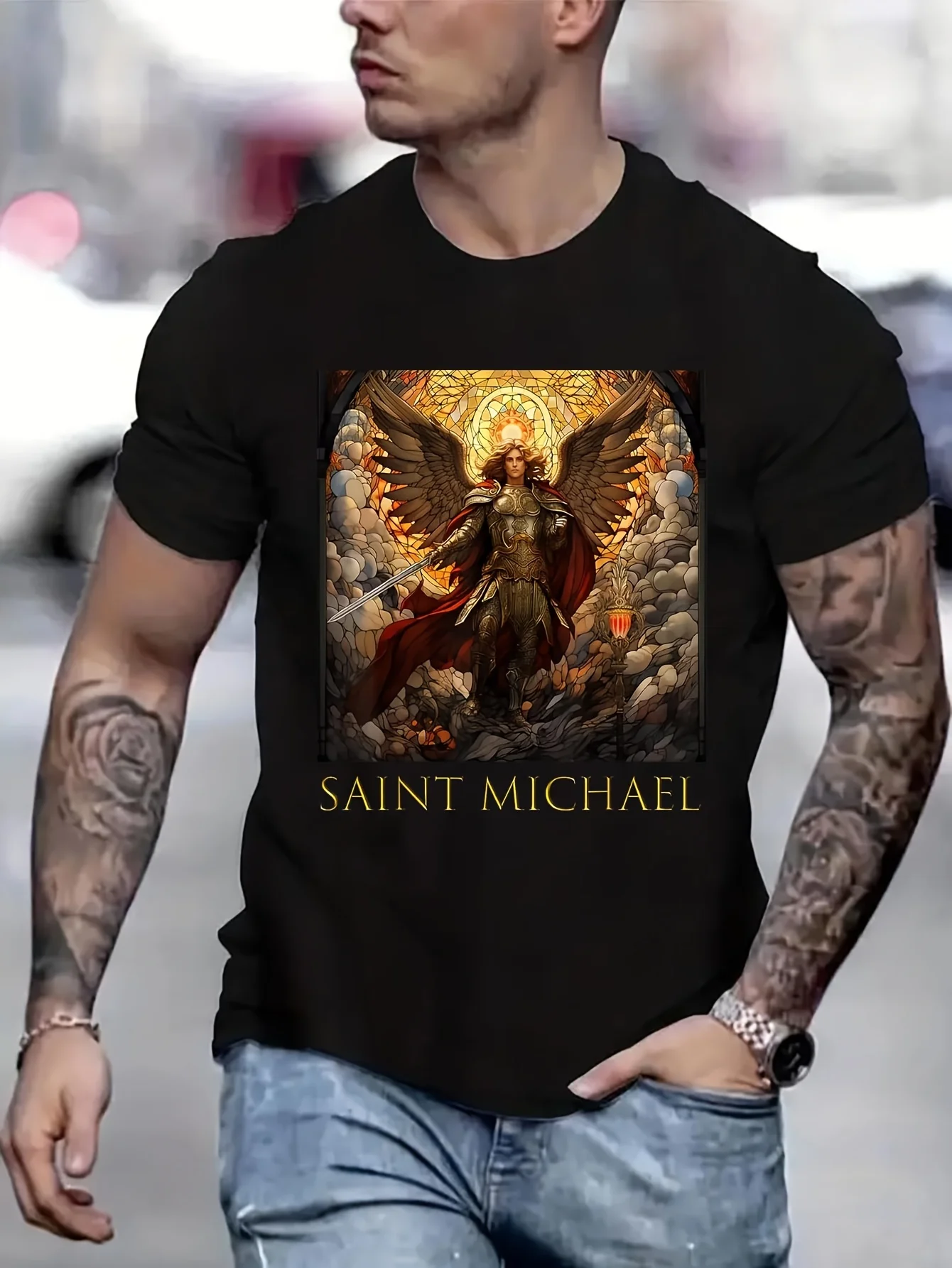 

Saint Michael The Archangel Cotton Men's T-Shirts T-Shirts For Men Men's Tops Men's T-Shirts Funny Gifts B5023493