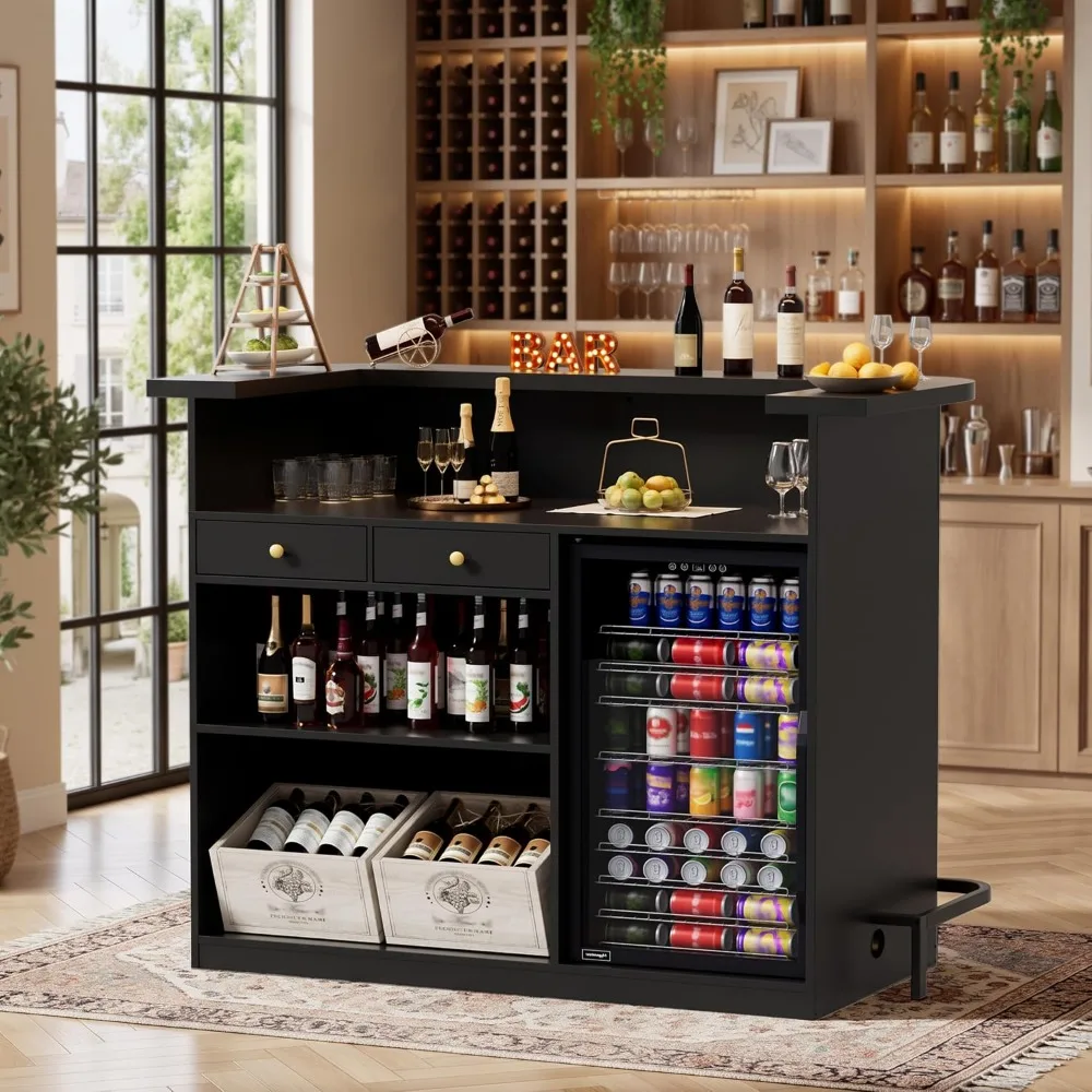 3 Tier Wooden Bar Cabinet LED Light & Stemware Holders Living Room, Dining Room