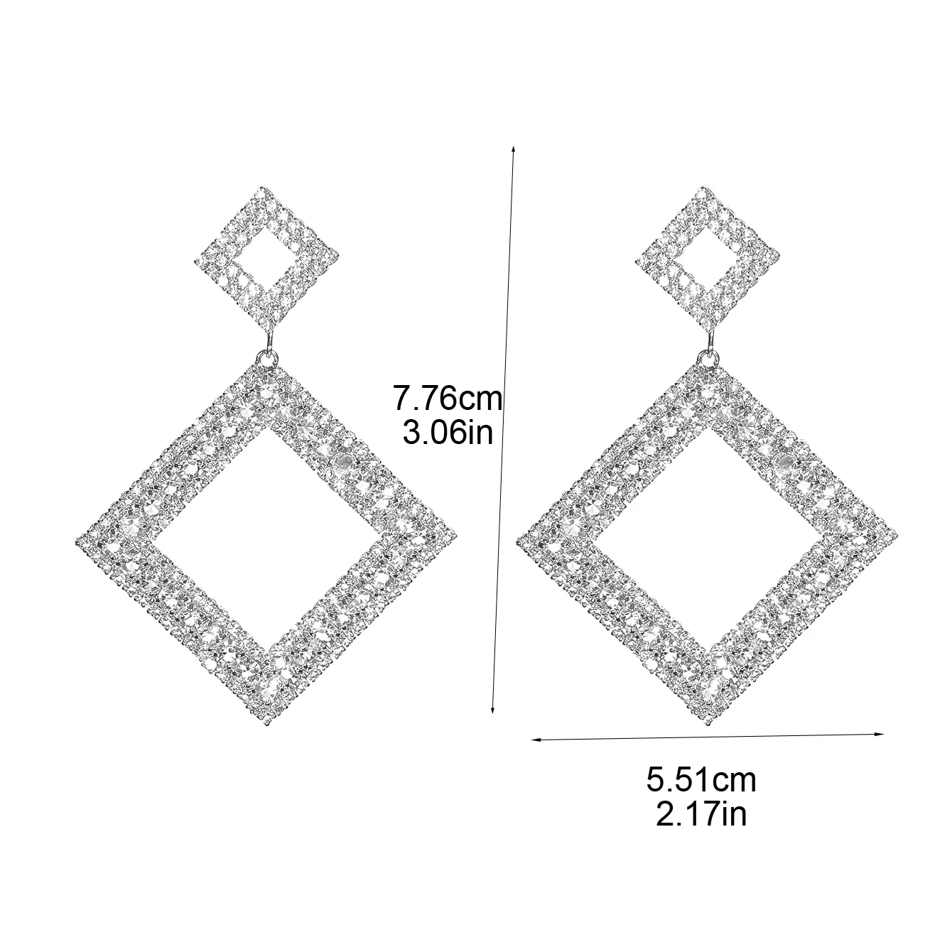 Fashion Rhinestone rhombic quadrilateral Drop Earrings Statement Rectangle Dangle with Circle Studs Fashion Jewelry