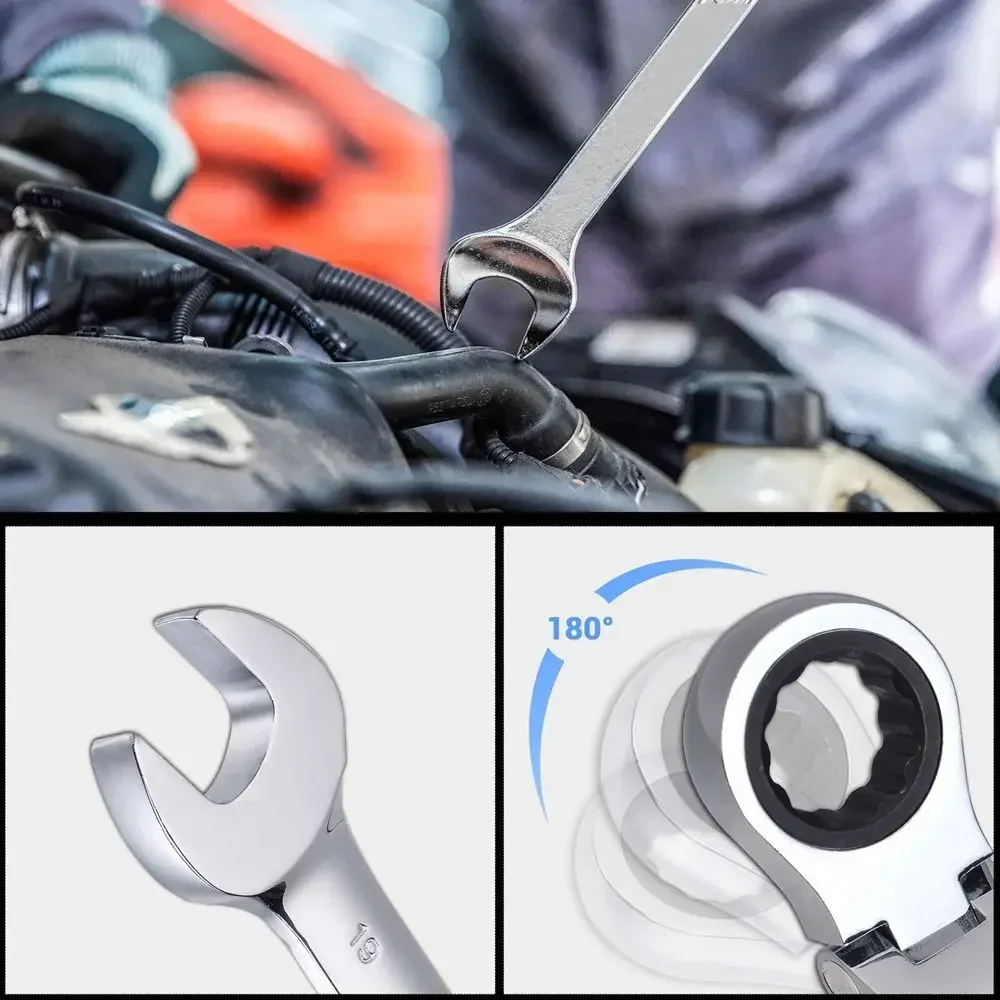 6mm 7mm 8mm 9mm 10mm 11mm 12mm 13mm 14mm 15mm 16mm 17mm 18mm 19mm Omkeerbare Ratelsleutel Ratel Socket Spanner Moer Gereedschap