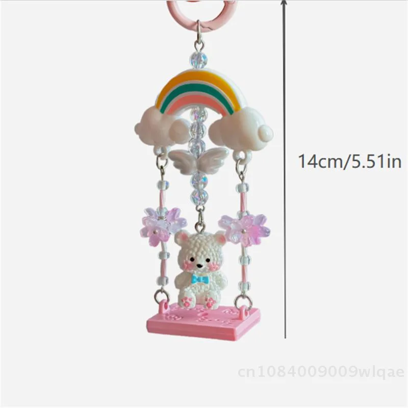 💐 | قوس قزح سوينغ الدب المفاتيح، لطيف دمية دب مطرز الزهور حقيبة سحر، Kawaii هدية حزام الهاتف الحبل للنساء الفتيات #6
