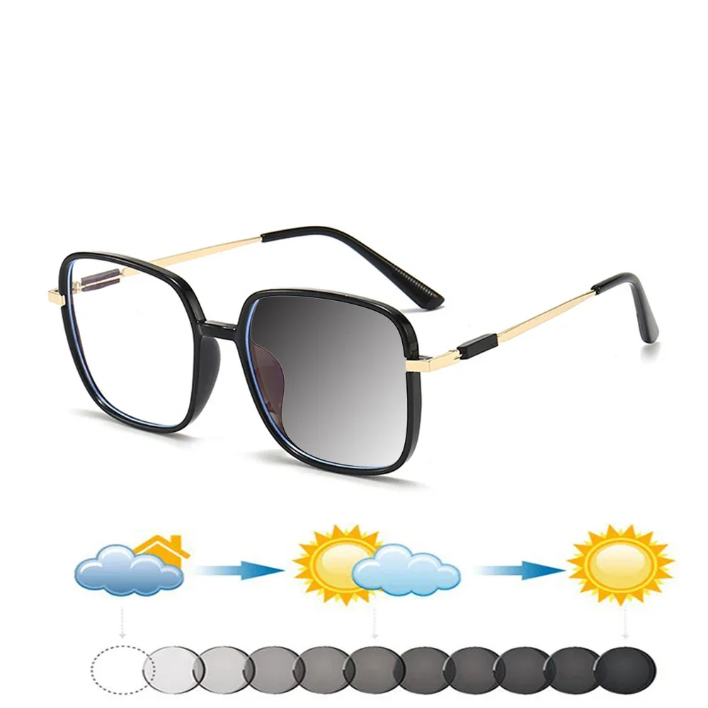 

Delicate Hinges Square Frame Ultra-light Oversized Comfortable Photochromic Reading Glasses +0.75 To +4