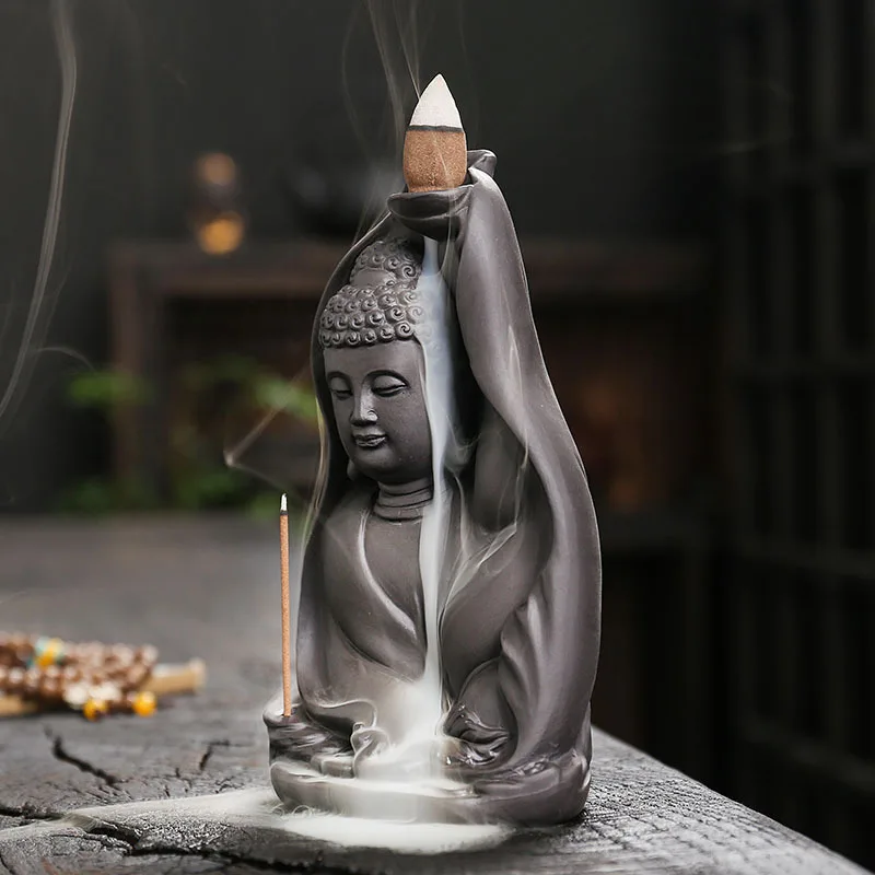 1pc Backflow Incense Burner Auspicious Clouds Buddha Purple Clay Backflow Incense Burner Incense Burner Holder (Without Incense)