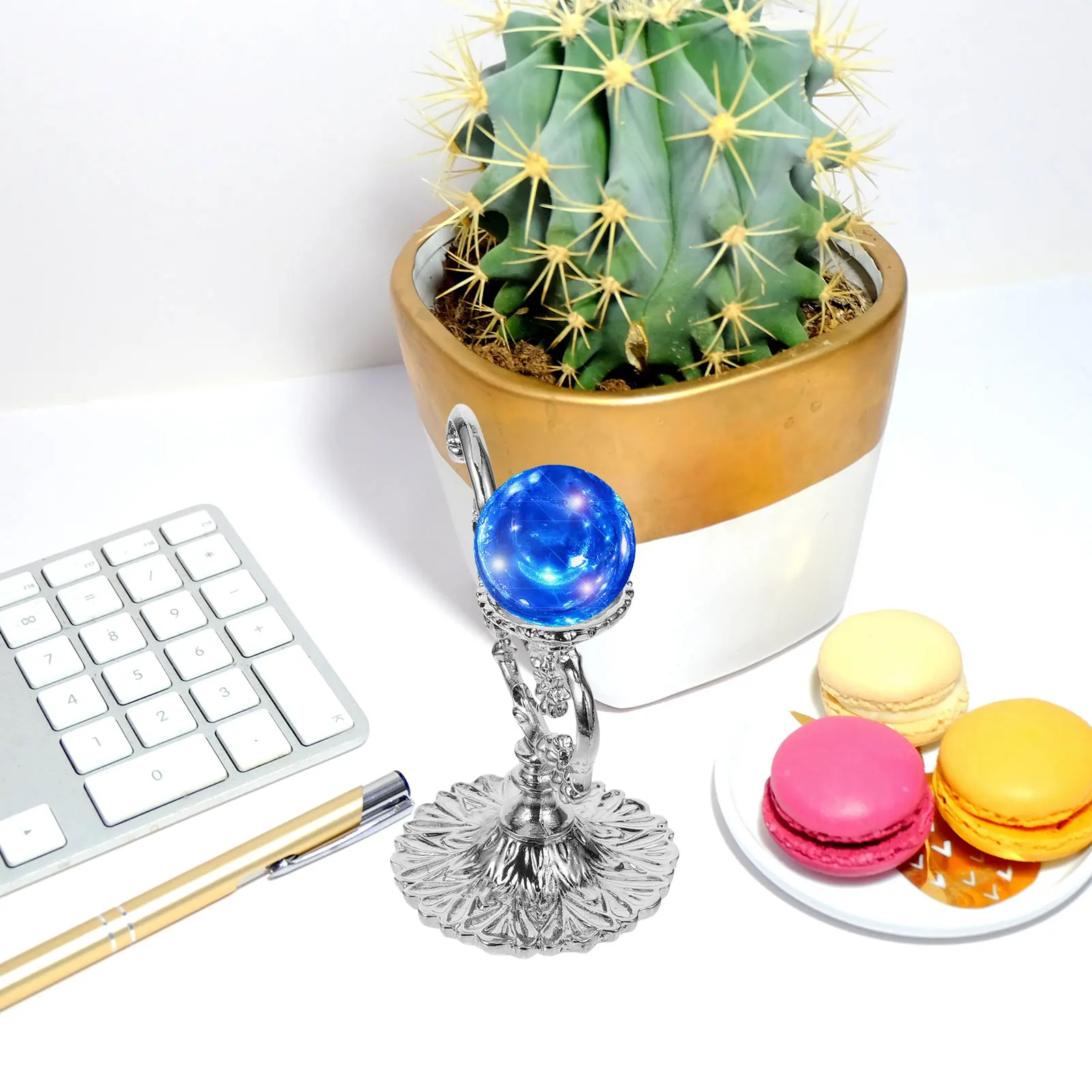

Small Crystal Ball Base Desktop Stand Sphere Holders Stands Ornaments Silver Metal