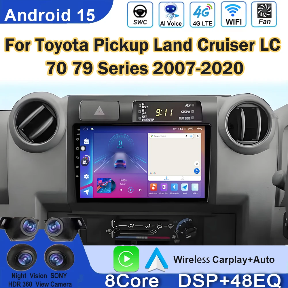 Android Carplay Car Radio For Toyota Pickup Land Cruiser LC 70 79 Series 2007-2020 Multimedia Player Stereo 2din QLED Screen