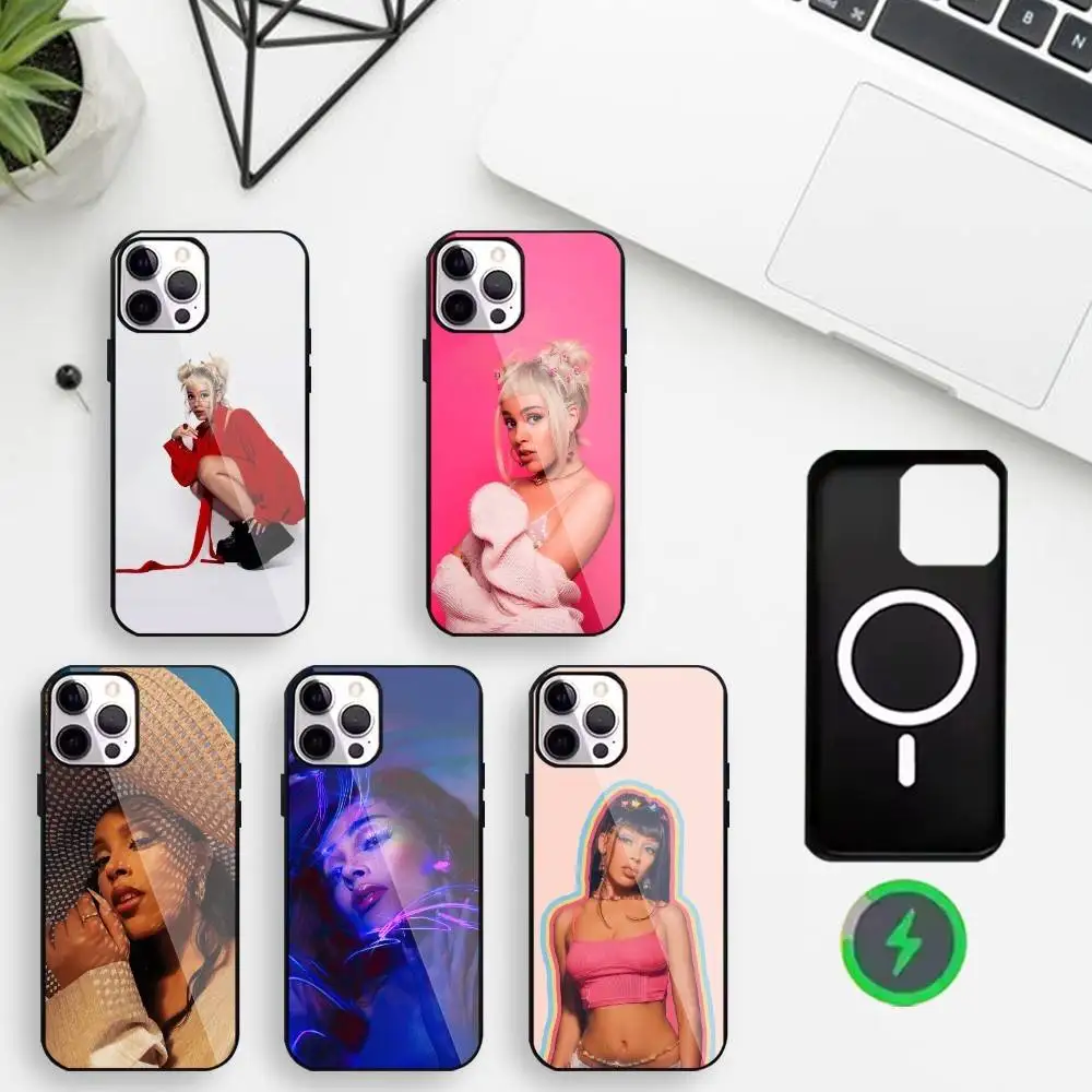 

D-Doja C-Cat Queen of Pop-Rap Phone Case For iPhone17,16,15,14,13,12,11 Max Black Wireless Charging Protecitve Cover